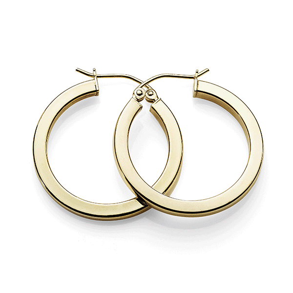 9ct Gold Bonded Silver 20mm Square Tube Hoops