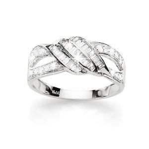 9ct white gold 0.34ct+ round brilliant & baguette cut diamond ring