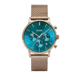 CLUSE Aravis Chrono Mesh Rose Gold Ocean Blue/Rose Gold