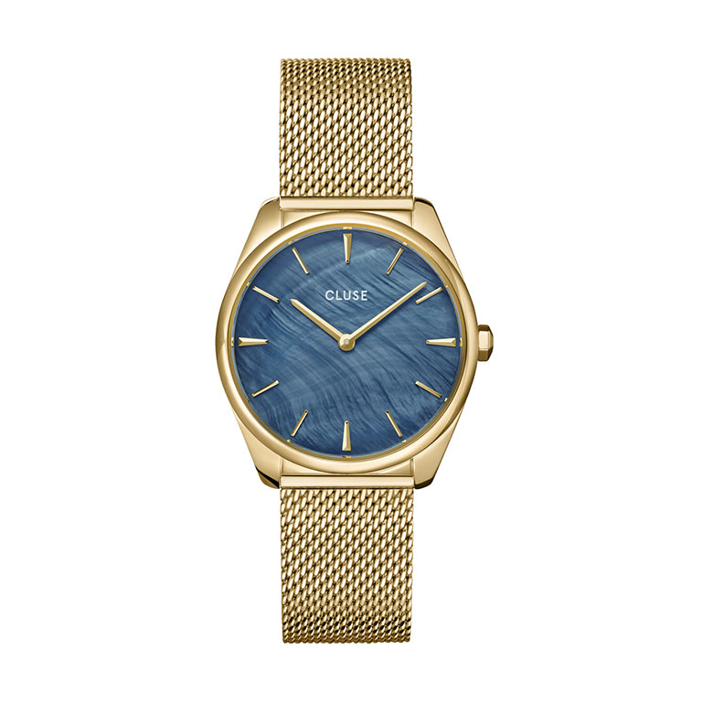 CLUSE Feroce Petite Blue Mother of Pearl Gold Mesh Watch