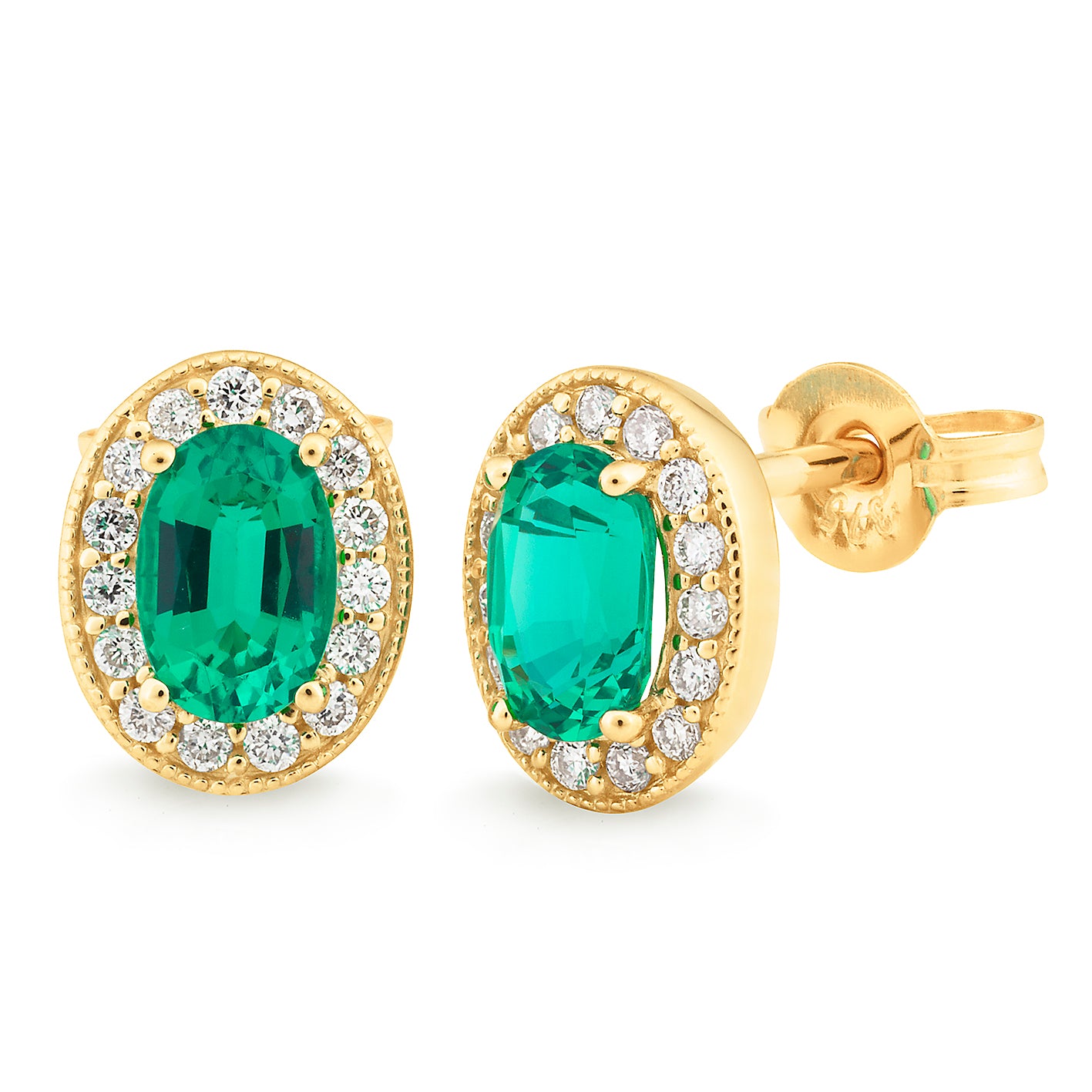 Synthetic Emerald & Diamond Stud Earring
