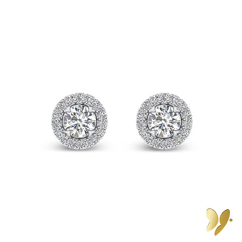 10ct White Gold, Round Diamond Halo Earrings. Set with 0.75cts (tdw) of Harmony Created Diamonds