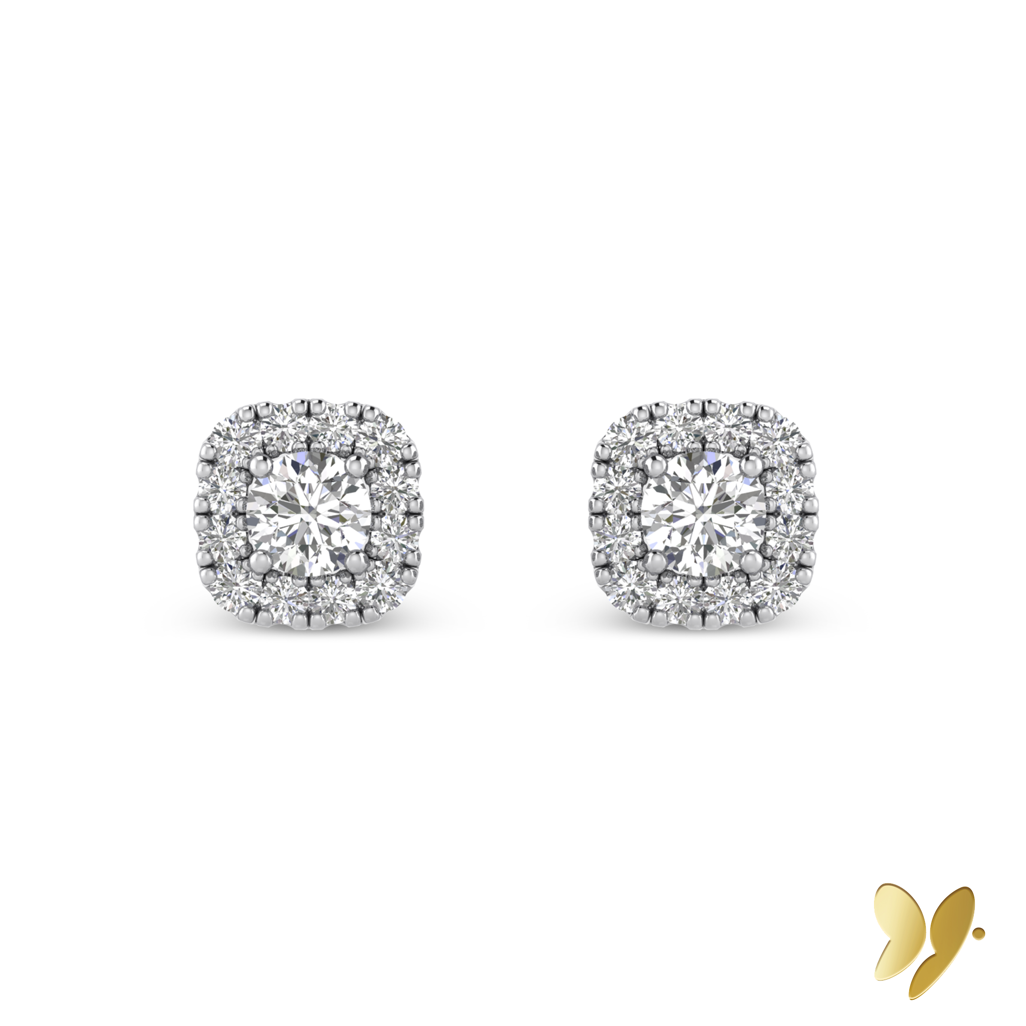 10ct White Gold, Square Shaped Diamond Halo Earrings. Set with 0.75cts (tdw) of Harmony Created Diamonds