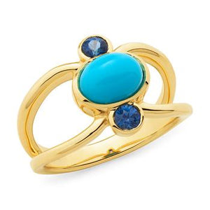 Turquoise & Sapphire Bezel Set Dress Ring