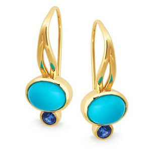 Turquoise & Sapphire Shepherd Hook Earring