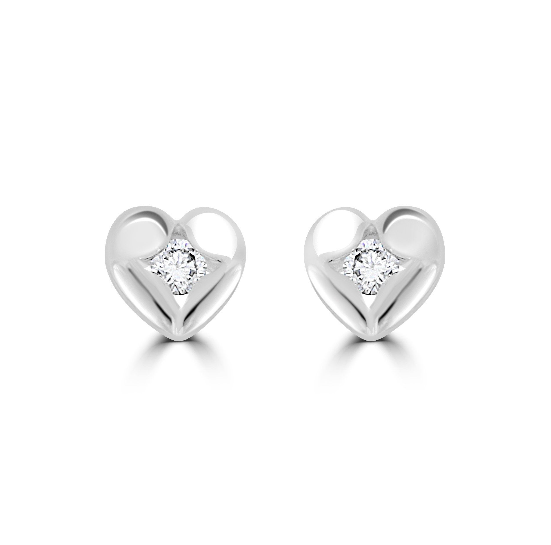 Sterling Silver and CZ Heart Earrings Stud