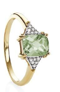 9ct Yellow Gold Green Amethyst checkerboard & Dia 0.06ct GH/I2 Ring