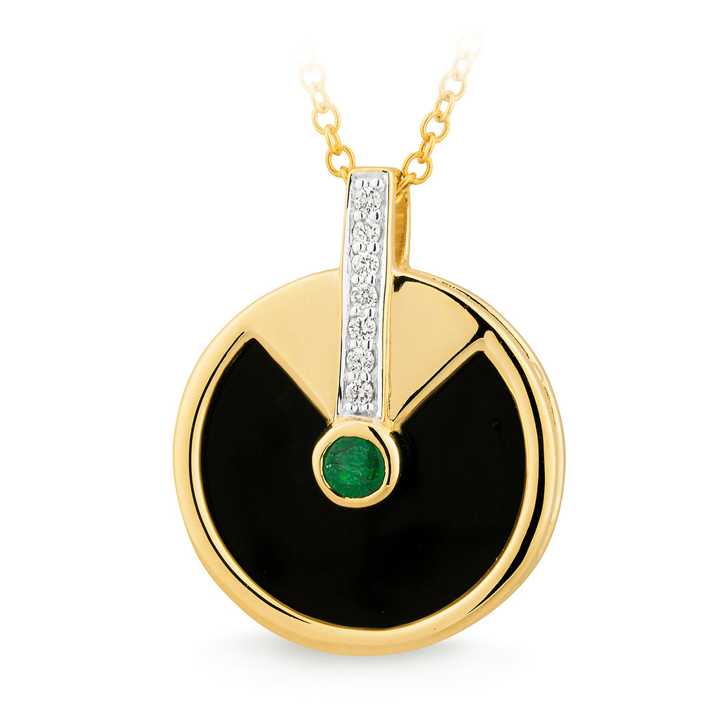 Onyx & Emerald & Diamond Pendant