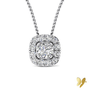 10ct White Gold Square Shaped Diamond Halo Pendant. Set with 0.37cts (tdw) of Harmony Created Diamonds