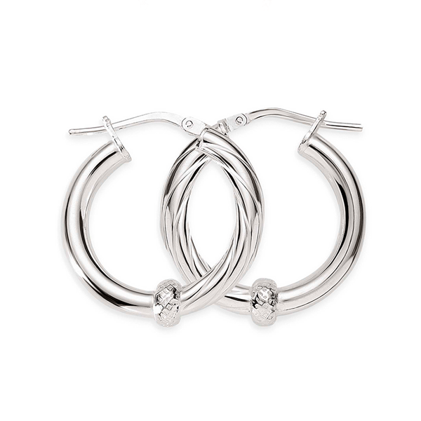 Silver 15mm 1/2 polished 1/2 twist hoops