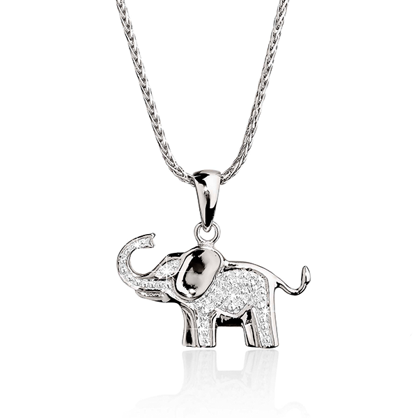 Silver diamond elephant pendant