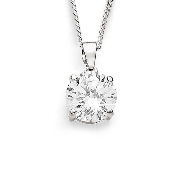 Sterling Silver 7mm Cubic Zirconia Pendant