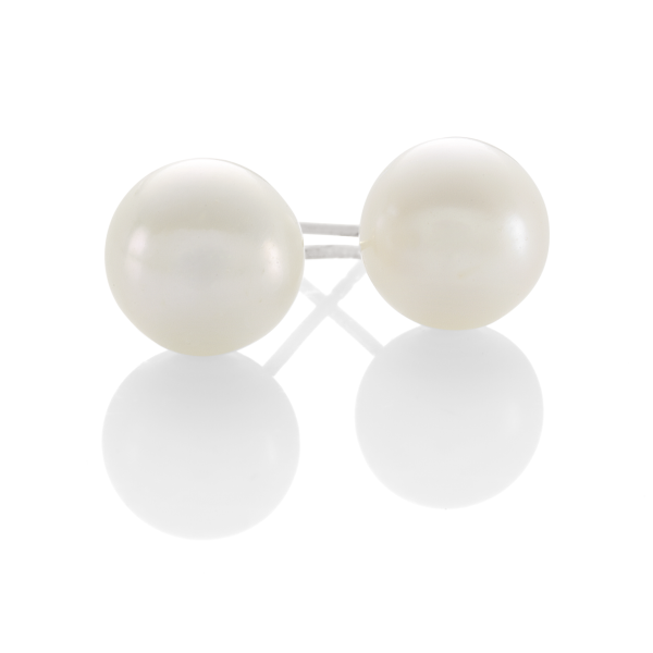 Sterling Silver 8mm button freshwater pearl studs