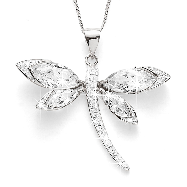 Sterling Silver Cubic Zirconia Dragonfly Pendant