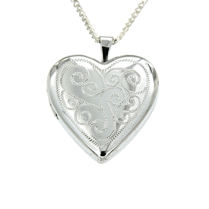 Sterling Silver Heart Shape Engraved Locket