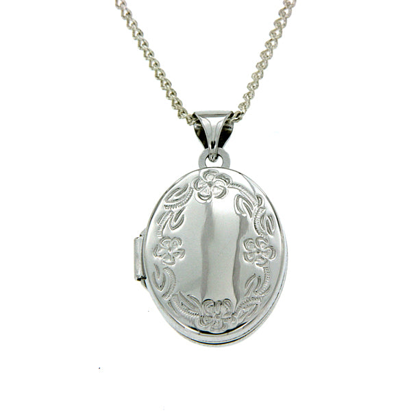 Sterling Silver Oval Shape Floral Border Locket