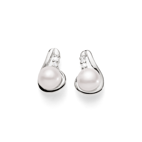 Sterling Silver Pearl & CZ Earrings