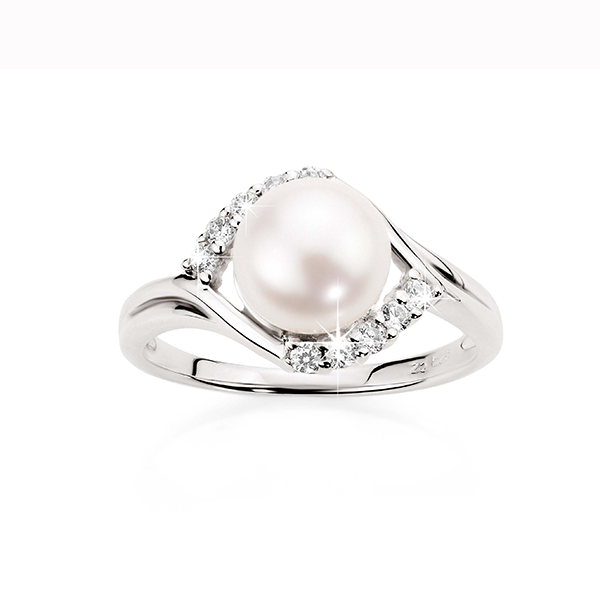 Sterling Silver Pearl & CZ Ring