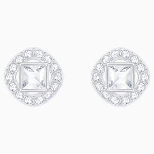 Swarovksi Angelic Square Pierced Earrings, White, Rhodium plated