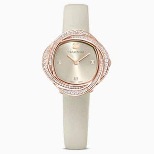 Swarovksi Crystal Flower Watch, Leather strap, Grey, Rose-gold tone PVD