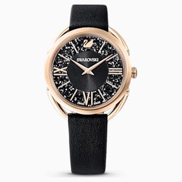 Swarovksi Crystalline Glam Watch, Leather strap, Black, Rose-gold tone PVD
