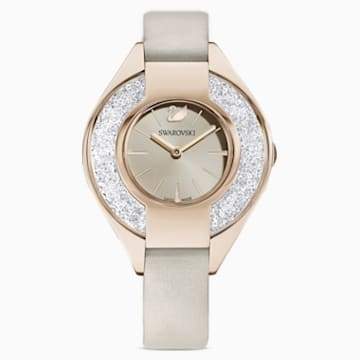 Swarovksi Crystalline Sporty Watch, Leather strap, Grey, Champagne-gold tone PVD