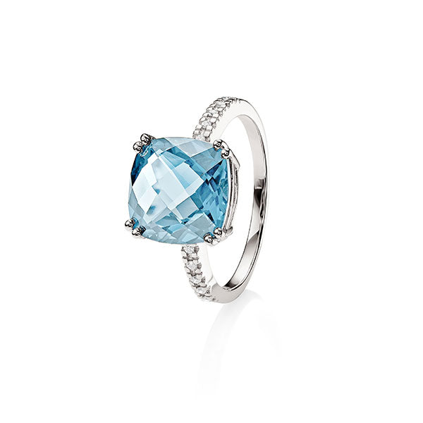 9Ct White Gold Blue Topaz & Diamond Ring