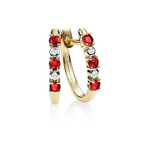 9Ct Gold Created Ruby & Diamond Huggies