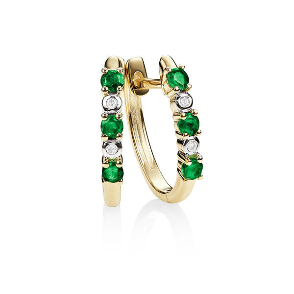 9Ct Gold Created Emerald & Diamond Huggies