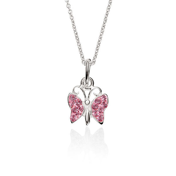 Sterling Silver Pink Cubic Zirconia Butterfly Pendant
