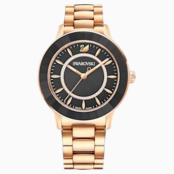 Swarovksi Octea Lux Watch, Metal bracelet, Black, Rose-gold tone PVD