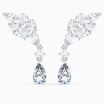 Swarovksi Tennis Deluxe Cluster Mixed Pierced Earrings, White, Rhodium plated