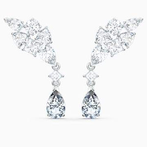 Swarovksi Tennis Deluxe Cluster Mixed Pierced Earrings, White, Rhodium plated
